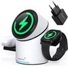 ZEEHOO Stazione di ricarica wireless CilindTrick-R Qi2 15 W ricarica rapida, stazione di ricarica 3 in 1 per Apple Watch, iPhone, Bianco (adattatore caricabatterie da 30 W incluso)