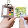 XHDIGI Set di 8 Mini Tavolozze in Legno per Acquerello, Guazzo, Pittura Acrilica - Con Carta, Diario, Pennello, Penne e Clip