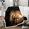 Loussiesd Coperta in pile con leone per divano letto, coperta in peluche 3D con animali selvatici e stampa safari, coperta chic con motivo fauna selvatica sfocata, matrimoniale 152,4 x 200,7 cm
