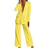 ELizoop Abito Donna Business A Maniche Lunghe, Abiti Lunghi Solidi Eleganti Con Blazer, Set Di Pantaloni Casual A Gamba Larga Top Da Donna Per Ufficio (Giallo,XL)