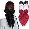 Kesfey 4 fermagli per capelli con grande fiocco, morbidi fiocchi per capelli in raso setoso, tinta unita, fermagli per capelli francesi con nastro, per ragazze e donne (nero, bianco, rosa e rosso)