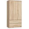 LBSIGN Armadio Guardaroba 2 Ante 2 Cassetti 90x50x180 Artika Rovere Sonoma