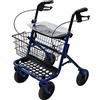 AnteaMED Rollator in Acciaio Pieghevole Blu - Deambulatore per Anziani con 4 ruote, sedile e freni