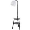 Searchlight Lampada da terra Ridge Shelf - Metallo nero, legno e tessuto bianco