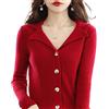 HJUGHPN Maglione Donna Blazer Donna Primavera e Autunno Scollo a V Cardigan Lavorato a Maglia Bottoming Maglione, Rosso, XL