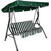 Dmora Dondolo da Giardino 3 posti con tettuccio e Cuscino, Colore Verde e Bianco, cm 180 x 110 x h165