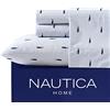 Nautica - 4 pezzi, set di lenzuola per letto matrimoniale, in percalle di cotone, fresco e fresco, leggero e traspirante (balena a righe blu, queen size)