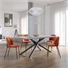DEGHI Tavolo da pranzo 200x100 cm top grigio effetto pietra 38 mm e gambe incrociate in metallo nero - Arkeo
