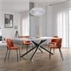DEGHI Tavolo da pranzo 200x100 cm top effetto rovere bianco 38 mm e gambe incrociate in metallo nero - Arkeo
