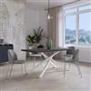 DEGHI Tavolo da pranzo 150x70 cm top effetto rovere grigio 38 mm e gambe incrociate in metallo bianco - Arkeo