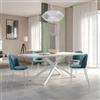 DEGHI Tavolo da pranzo 200x100 cm top effetto rovere bianco 38 mm e gambe incrociate in metallo bianco - Arkeo