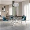 DEGHI Tavolo da pranzo 200x100 cm top effetto rovere grigio 38 mm e gambe incrociate in metallo bianco - Arkeo