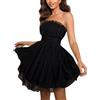 KBOPLEMQ Abito in tulle, da donna, corto, per riunioni di classe, per compleanno, da cocktail, da principessa, senza spalline, Nero , S