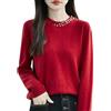 PODOLIXIA Maglione da donna con scollo rotondo, maglione in cashmere, elegante e leggero, a maniche lunghe, slim fit, maglia fine, Colore: rosso, XXL