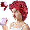Guiguishiny Cuffia Seta Capelli Notte da Donna, double face Berretto da Notte Raso Elastico,con Nastri Regolabili per Protezione Dei Capelli Ricci Lunghi e Corti (Rosso)