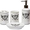 BISCOTTINI Set bagno porta sapone e spazzolini in porcellana 4 pz | Servizio da bagno accessori lavabo | Accessori completo bianco decorato | Dispenser sapone