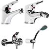 OGOMONDO Tris Rubinetto Miscelatore Lavabo Bagno + Bidet + Miscelatore Esterno Vasca Con Deviatore M Cromato