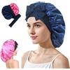 Guiguishiny Cuffia Seta Capelli Notte da Donna, double face Berretto da Notte Raso Elastico,con Nastri Regolabili per Protezione Dei Capelli Ricci Lunghi e Corti (Verde)