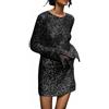 KBOPLEMQ Abito da donna con scollo rotondo con paillettes luccicanti a maniche lunghe alla moda, abiti da festa, cocktail senza spalline paillettes abito da ballo glitterato, Nero , L
