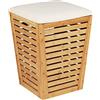 Wenko Cesto della biancheria Bambusa con cuscino imbottito, cesto conico,capacità 55 l e sedile color crema con portata fino a 120 kg, sgabello con vano per biancheria, 40 x 56 x 40 cm, 25143100