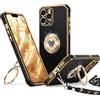 XYZ Cover per iPhone 13 Pro Max con Supporto, Custodia con Doppio Anello a Forma di Cuore con Cordino per Ragazze e Donne, Custodia Protettiva di Lusso per iPhone 13 Pro Max, Nero