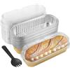 HAKZEON Confezione da 60 mini teglie per pagnotta in alluminio con coperchi e 60 cucchiai, 200 ml, rettangolari per pagnotta in alluminio, contenitori per pane per cuocere
