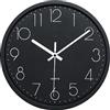 Plumeet Orologio Silenzioso, Orologio al Quarzo Antigraffio da 25cm, Alimentato a Batteria, Design Moderno Adatto per Decorare la Scuola di Home Office (Nero)