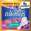 Always Platinum - Asciugamani igienici con ali Normal Plus, flusso leggero a medio, formato Eco, 94 tasche singole (4 x 24), 5 misure di comfort