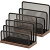 ASIFMTHOT Organizer da scrivania in legno, organizer da scrivania in rete metallica con 3 scomparti verticali verticali, organizer per lettere, cartoline, brochure, porta posta (2 pezzi, nero)