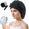 Guiguishiny Cuffia Seta Capelli Notte da Donna, double face Berretto da Notte Raso Elastico,con Nastri Regolabili per Protezione Dei Capelli Ricci Lunghi e Corti (Nero)
