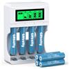 GRbatty Batterie Ricaricabili AAA 1100mAh Ad Alta Capacità 1.2V NIiMH Confezione da 8,4 Slot LCD Caricatore Indipendente per AA e AAA NiMH Pile Ricaricabili
