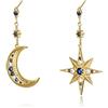 Bellitia Jewelry Orecchini Zirconi Cubici in Argento Sterling 925 per Donna, Orecchini Pendenti a Forma di Stella della Luna e del Sole Asimmetrici, Orecchino Placcato Oro