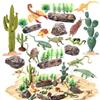 kukifun 32 pezzi deserto rettili animali figure giocattoli alberi resina diorama lucertola serpente insetti cactus rock playset per bambini bambini bambini compleanno festa preferita torta decorazione