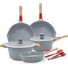 AIKENBBKK Set di pentole e padelle in ceramica 9 pezzi, padella con coperchio 20/24/28cm, casseruola 20cm, pentola 4,7L, con rivestimento in ceramica antiaderente e manico rimovibile- Blu