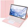 Vowor Tastiera Tablet Per Samsung Galaxy Tab S8 Plus/S7 FE/S7 Plus 12.4 Pollici Custodia, Rimovibile Magnetica Pelle Cover con Touchpad Tastiera Bluetooth Wireless Keyboard, S Pen holder (rosa)