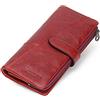 Contacts Portafoglio donna in pelle con cerniera segretaria libretto degli assegni borsa per cellulare lunga elegante con cinturino da polso (Rosso)