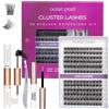 Ocean Pearl Cluster Lashes DM01 - Set di 144 extension per ciglia, 10-16 mm, soffici extension per ciglia, kit di extension per ciglia singole, con super bond+guarnizione+solvente + pinzette