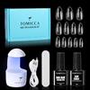 TOMICCA Nail Tips and Glue Gel Kit Nail Extension Set Top Coat e 6 in 1 colla per unghie finte, 240 pezzi medio mandorla Soft Gel Full Cover Nail Tips Mini lampada UV per unghie