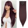 TESS Extension Capelli Clip 58 cm, Extension con Clip Liscio Rosso Vino 18 Clips 8 PCS Extension Clip Capelli 140g Capelli Finti
