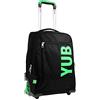 YUB Trolley Scuola 3 Ruote, Nero Verde, Urban Fluo, 2 in 1, Doppio Uso, con Spallacci Uso Zaino e Tasca con Organizer, Trolley, Scuola, Unisex