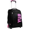 Yub Trolley Scuola 3 Ruote 3 Wheels, Nero Fucsia Rosa, Urban Fluo, 2 in 1, Doppio Uso, Trolley Doppio Scomparto con Spallacci Uso Zaino e Tasca con Organizer, Scuola, Bambine e Ragazze