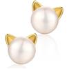 Jiahanzb orecchini gatto oro donna perle argento orecchini di perle perla set anallergici Argento Sterling 925