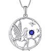 FJ Collana con ciondolo a forma di angelo custode, in argento Sterling 925, da donna, con pietra portafortuna, con zirconi, idea regalo per donne e ragazze, 45 cm, Gemma, Zaffiro