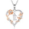 EUDORA Harmony Ball Rosa Cuore Collana con iniziale E per donne Lettera E Alfabeto iniziale Collane Rame Placcato rodio Ciondolo con Zirconi Cubici, Iniziali Gioielli Regali per Donne Moglie, 18
