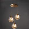 DLSixYi Lampadario Industriale Vintage in Ottone a 3 luci Trasparente/Grigio fumé/Ambra Lampada a Sospensione a Sfera in Vetro Cluster E27 Lampada a Sospensione per Soggiorno con Isola Cucina