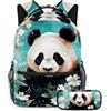 Generic Set di 23 zainetti per la scuola con motivo floreale con panda e astuccio combinato, ideale per studenti, ragazzi e ragazze, Panda Con Motivo Floreale, Large