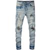 CABULE Jeans da Strada da Uomo, Jeans con Toppe strappate, Pantaloni Slim Fit alla moda-azzurro-28