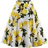 Adhdyuud Gonna plissettata con fondo vintage anni '50 con stampa di frutta e limone, Limone bianco., M