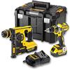 DeWalt 18,0V/4,0 Ah BL, Set combinato di trapano avvitatore, trapano a percussione e batterie, DCK273M2T-QW