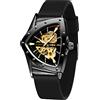 FORSINING Orologio meccanico triangolare impermeabile da uomo con cinturino in silicone, Dorato/Nero, Moderno